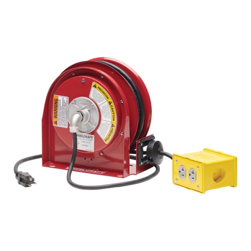 L 3030 123 7Q – 12/3 30 ft. Premium Duty Quad Outlet Box Power Cord Reel