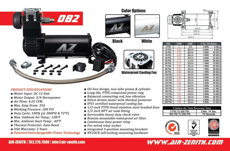 Air Zenith 2nd Gen. 200PSI Compressor AZOB2 - Image 3